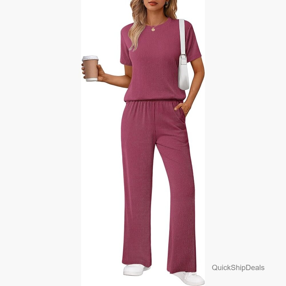 Loose 2-Piece Lounge Set with Pockets, 64% Polyester 30% Viscose 6% Spandex
